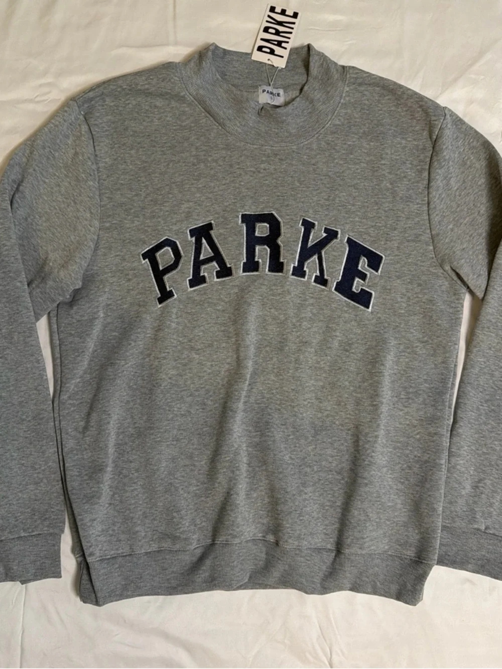 Oversized Gray Crewneck with Navy Lettering